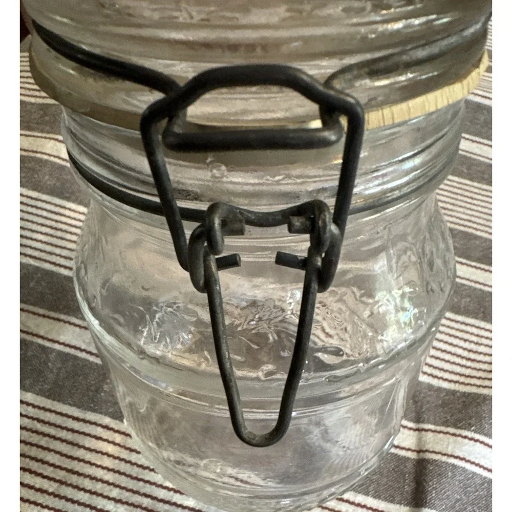 Vintage 70s Floral Cove Glass Jar Wire Latch Canister 1 Liter / Quart 6.5